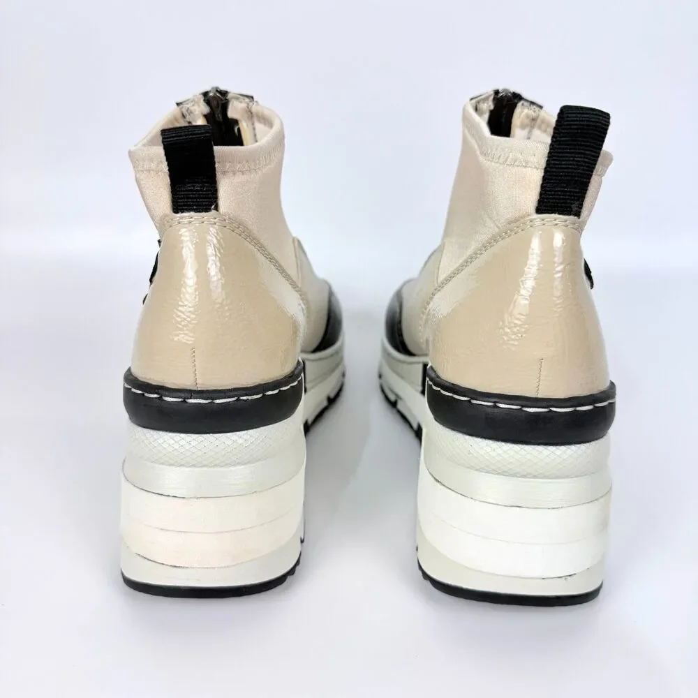 Rieker Neoprene Suede Front Zip Pull On Womens Sneakers Beige US 8